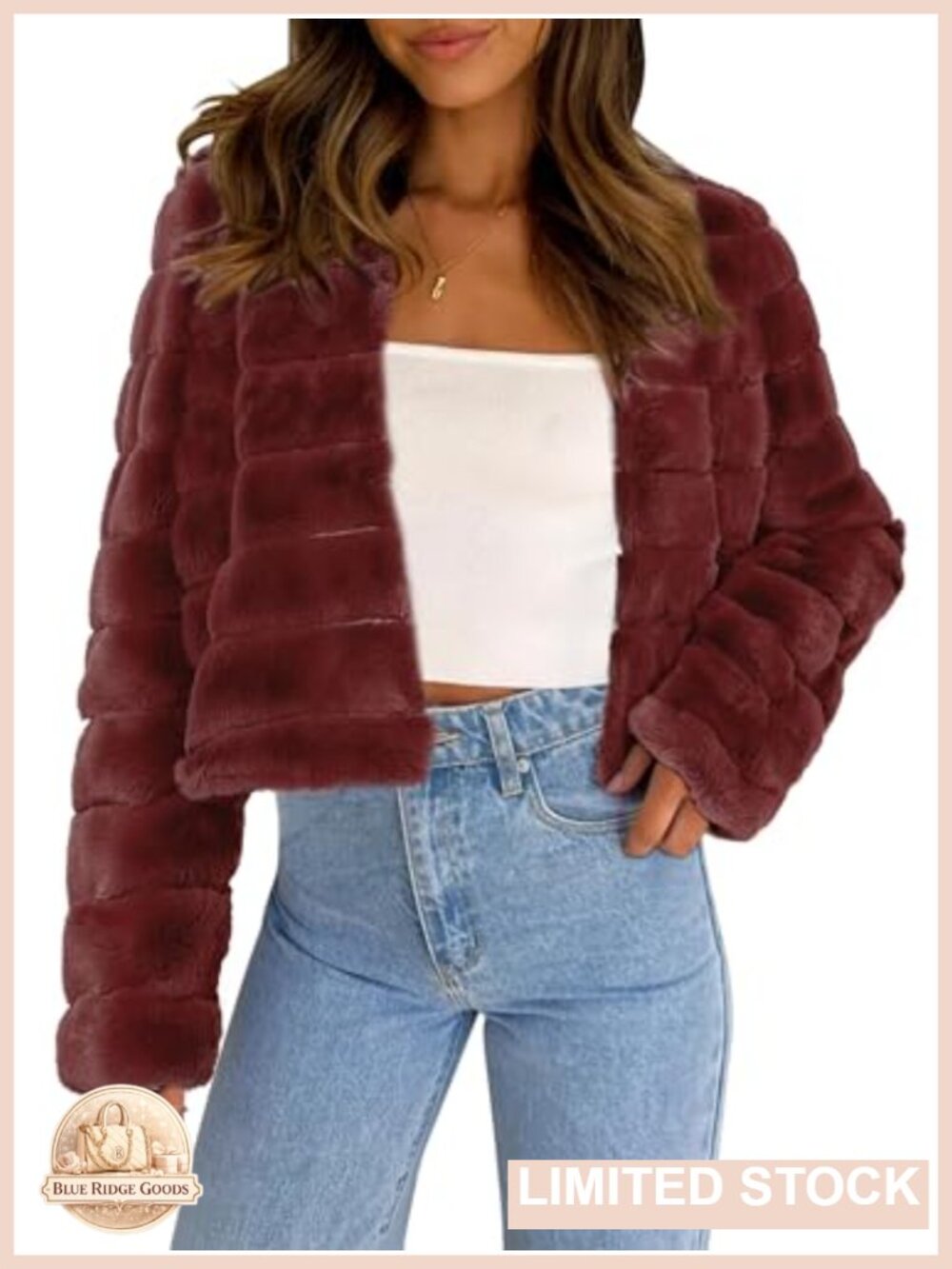 Faux Fur Cropped Jacket Long Sleeve Fluffy Winter Coat